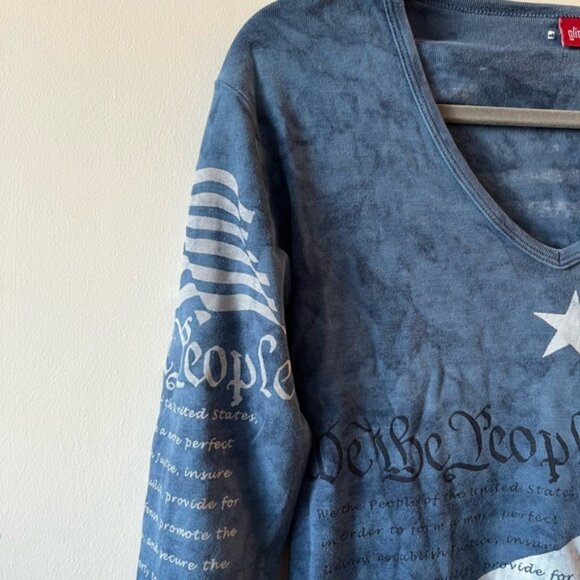Glima Vintage American USA New York Graphic Patriotic V-Neck Top - Picture 6 of 9